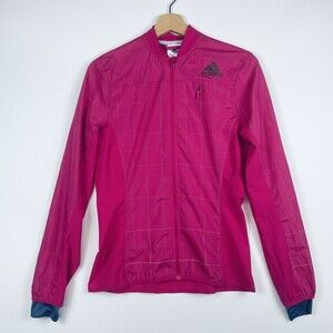 ADIDAS Running Hot Pink Grey Grid Lightweight Windbreaker‎ Jacket Womens Sz XS